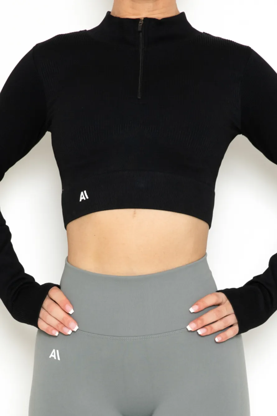 Khloe Zip Crop Top Black