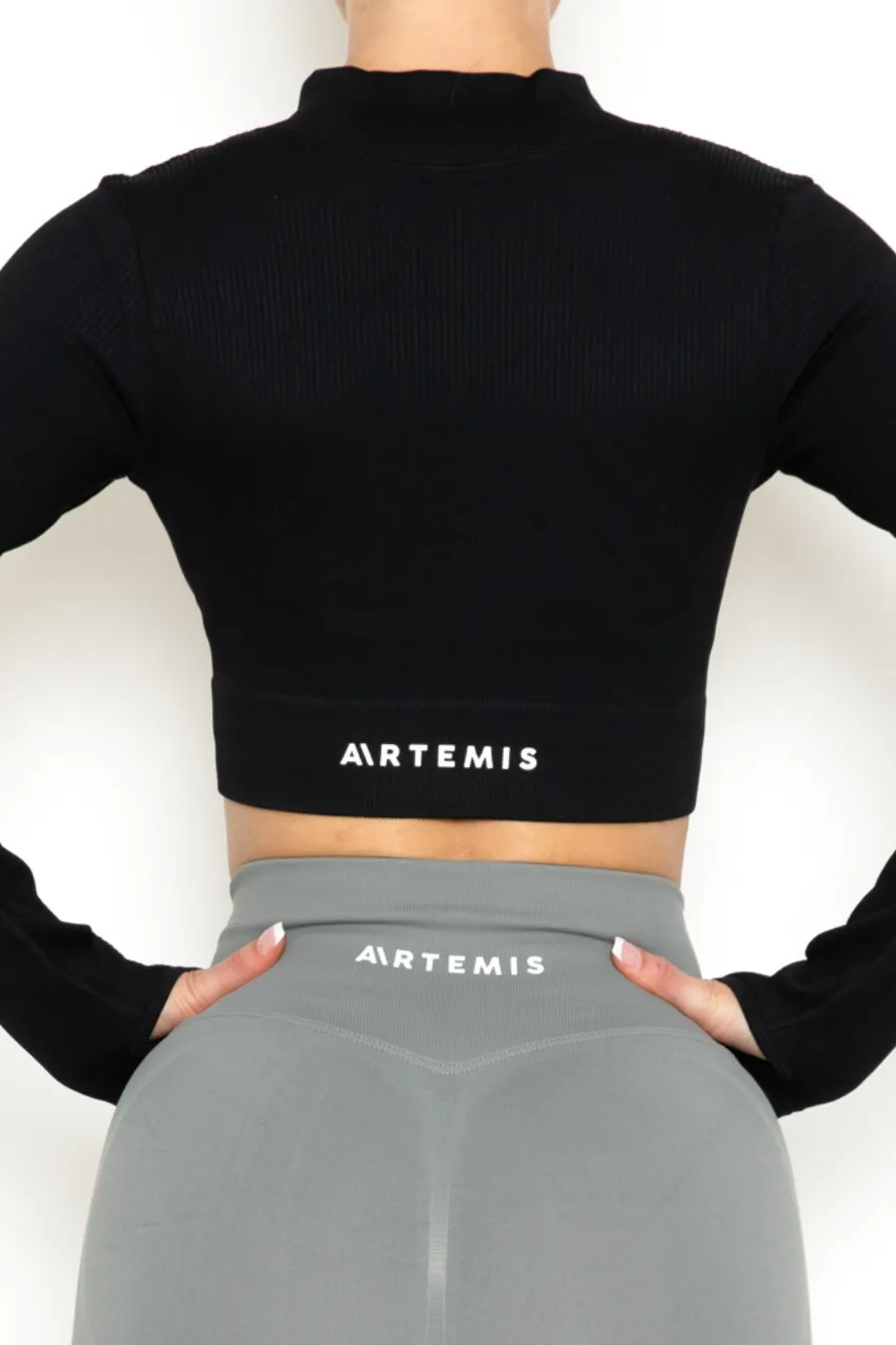 Khloe Zip Crop Top Black