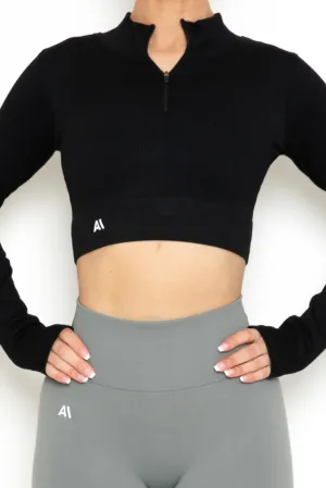 Khloe Zip Crop Top Black