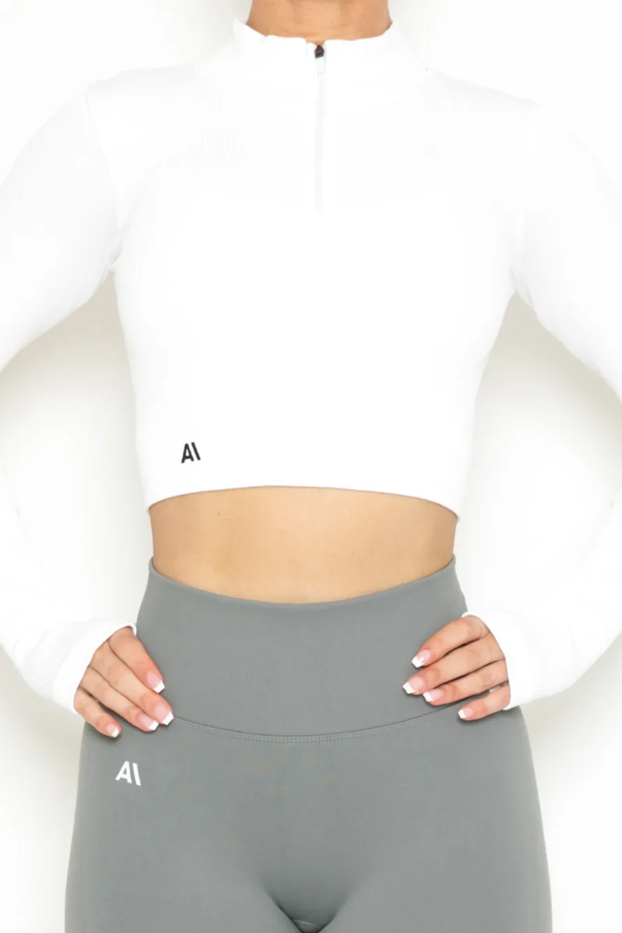 Khloe Zip Crop Top White