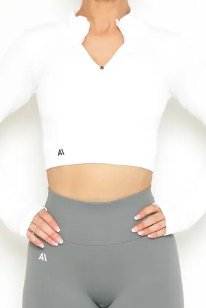 Khloe Zip Crop Top White
