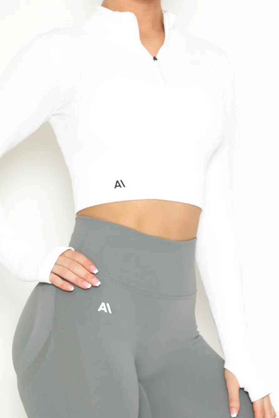 Khloe Zip Crop Top White