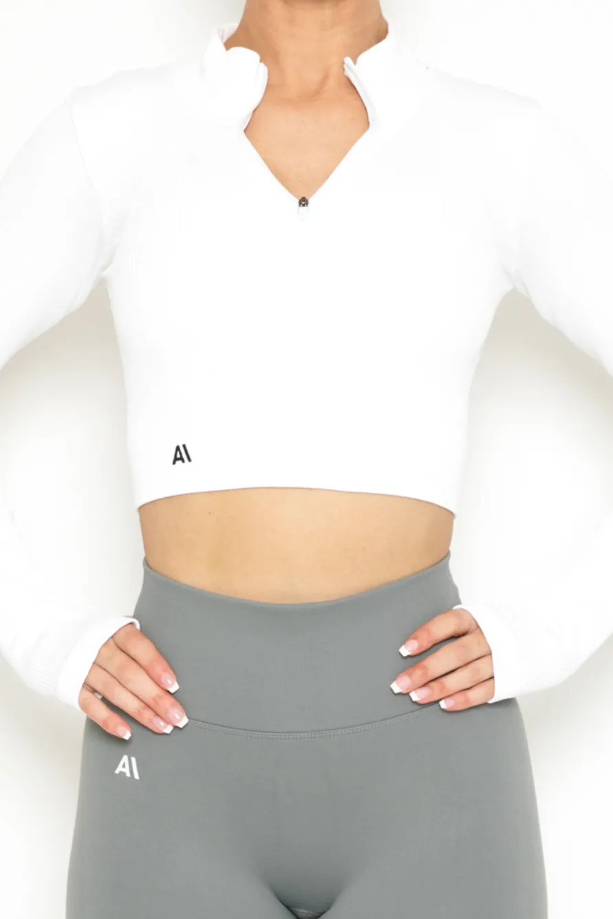 Khloe Zip Crop Top White