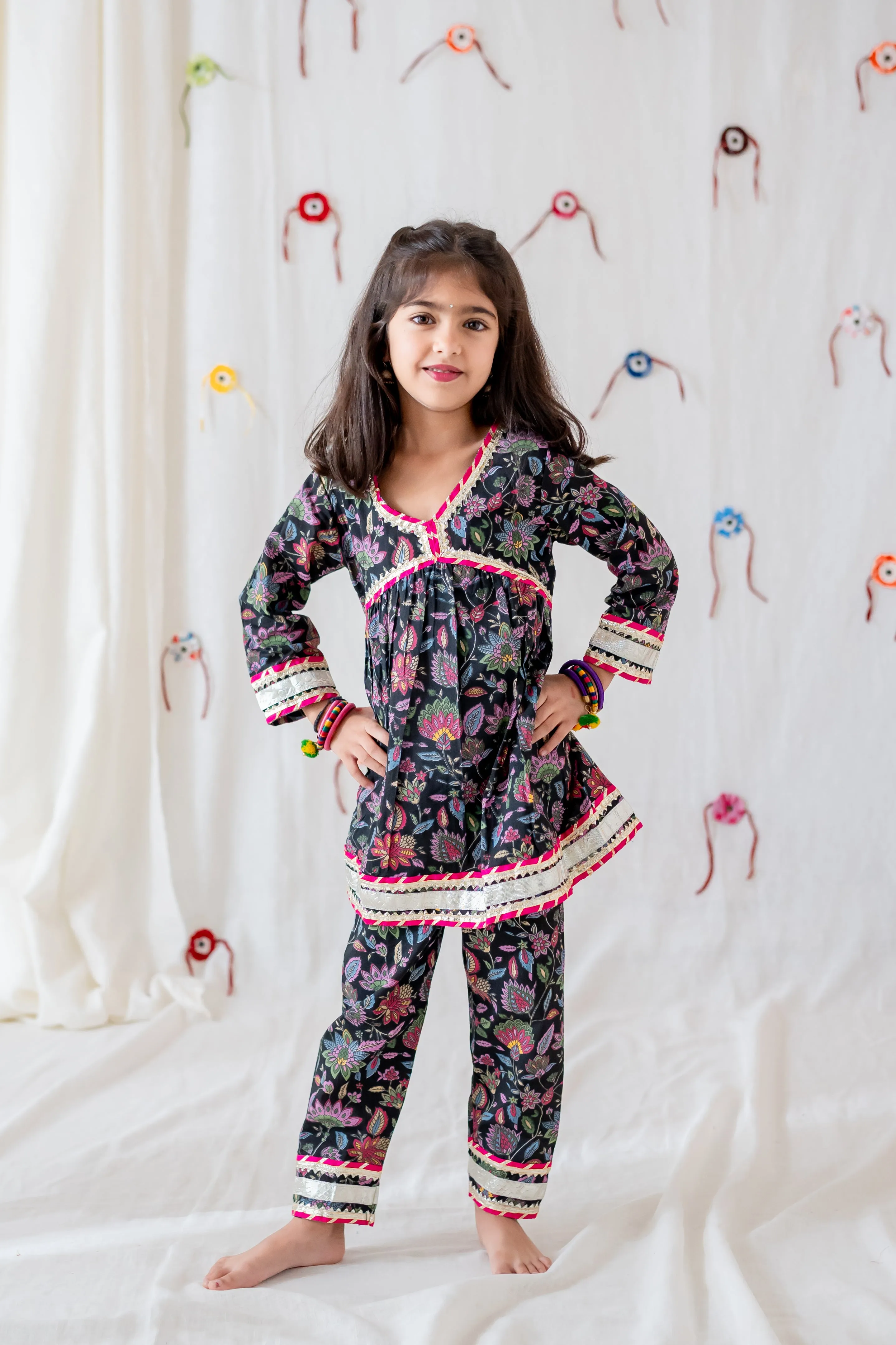 Klingaru Girl Kurti Set - Black Floral ( 6 mo - 2 Years ) ( Last Pieces)