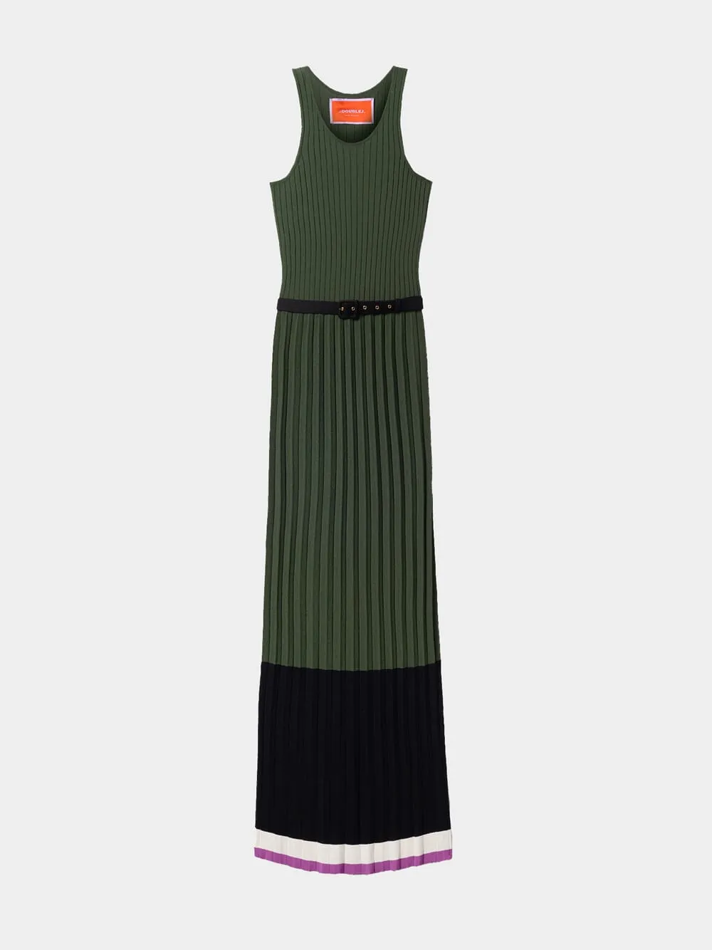 Knit Plissé Racer-Back Dress