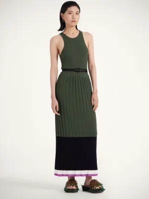 Knit Plissé Racer-Back Dress