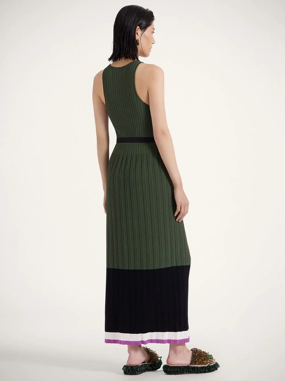 Knit Plissé Racer-Back Dress