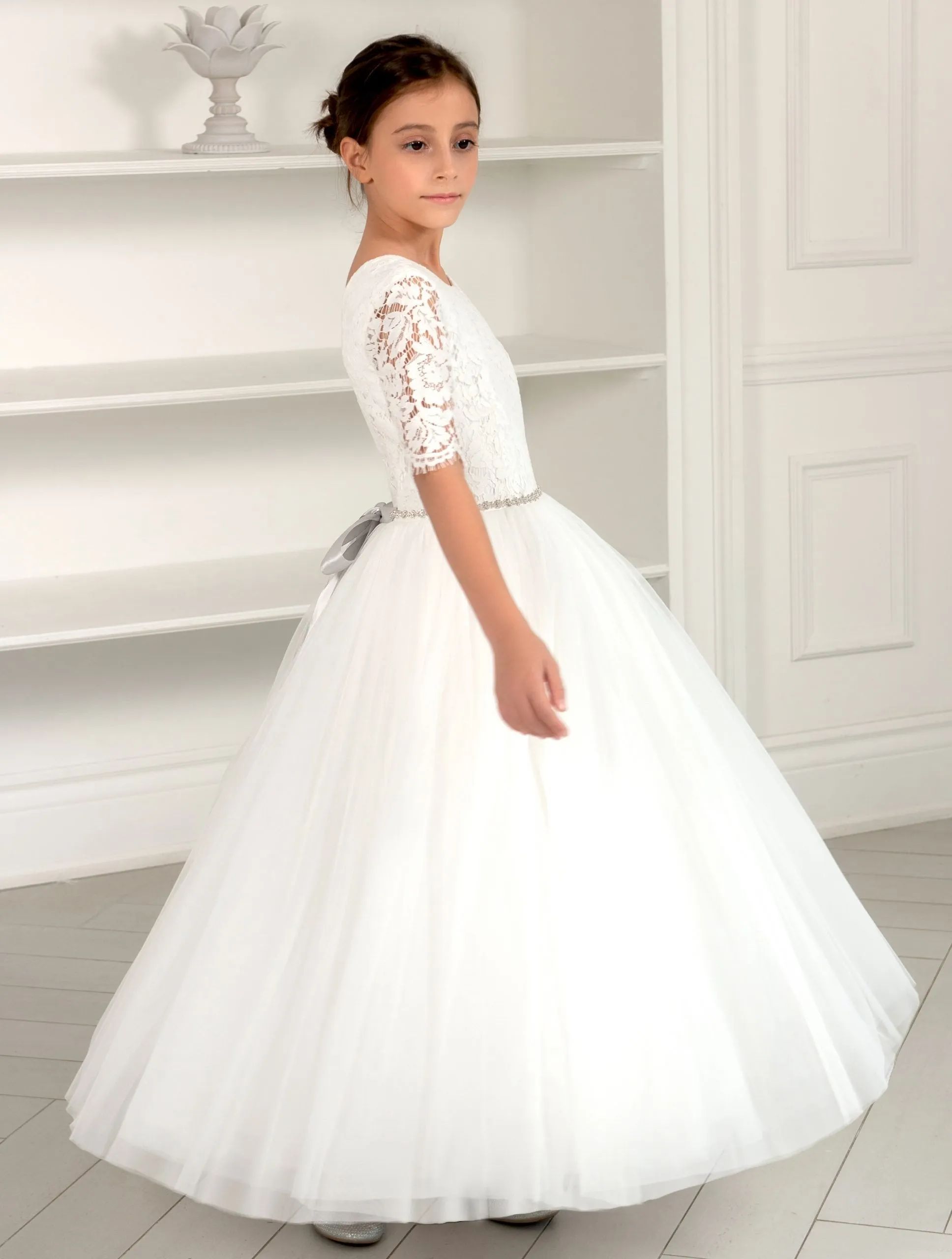 Lace Sleeve Tulle Dress 906
