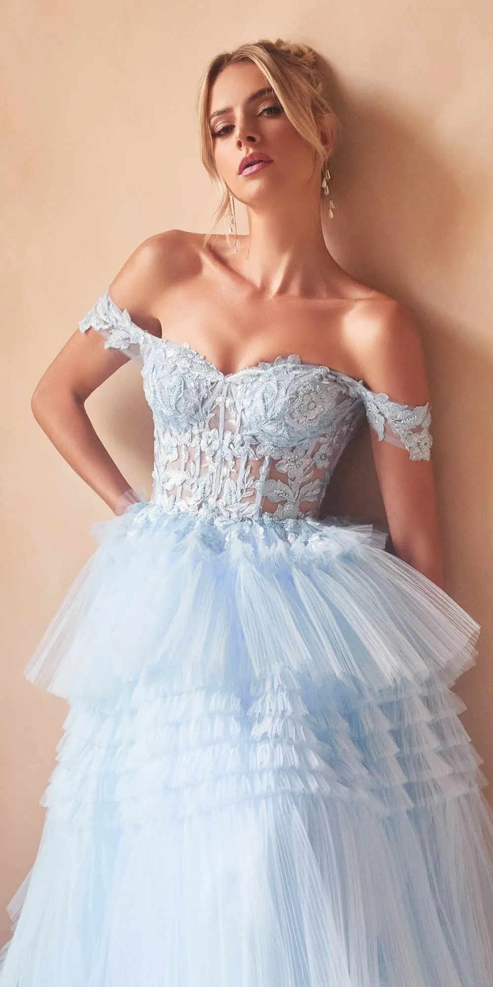 Ladivine 9315 Modern Princess Long Tier Layered Tulle Ball Gown