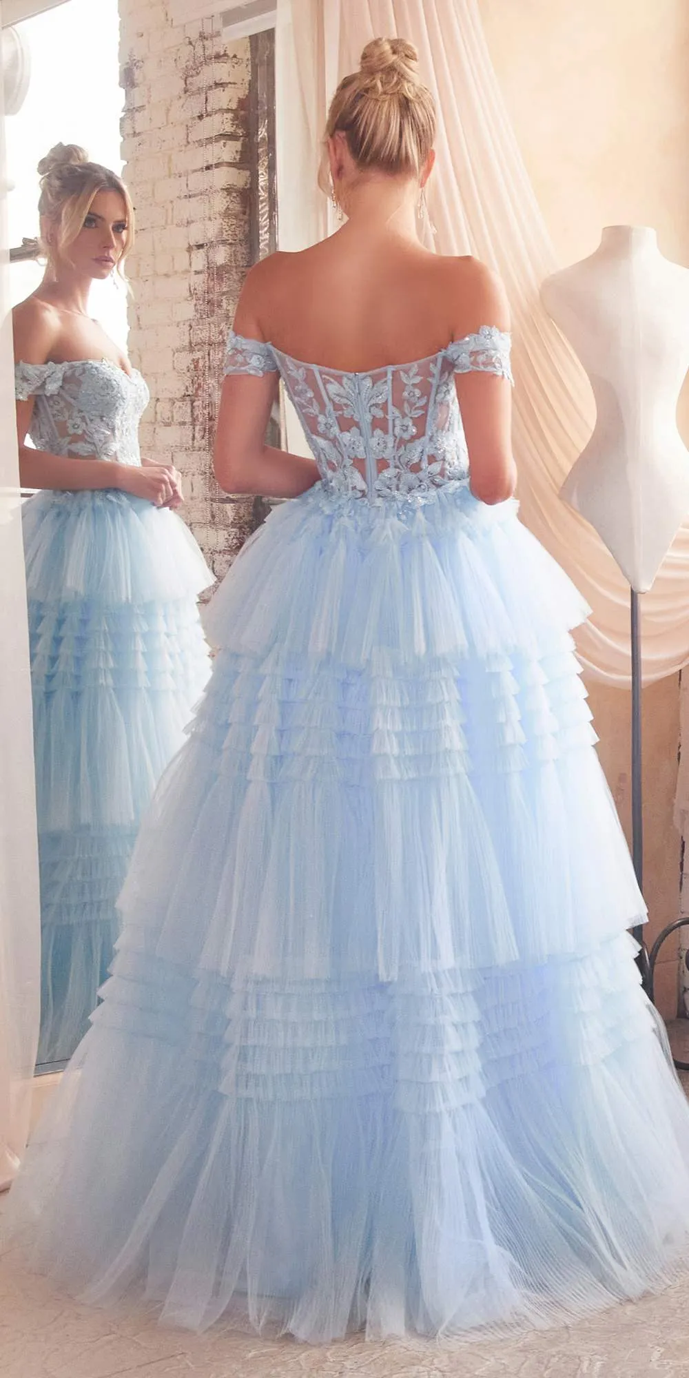Ladivine 9315 Modern Princess Long Tier Layered Tulle Ball Gown