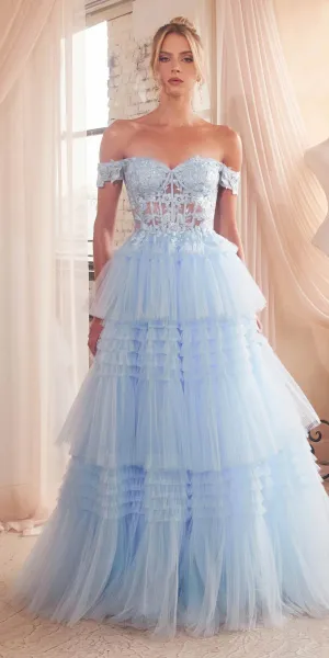 Ladivine 9315 Modern Princess Long Tier Layered Tulle Ball Gown