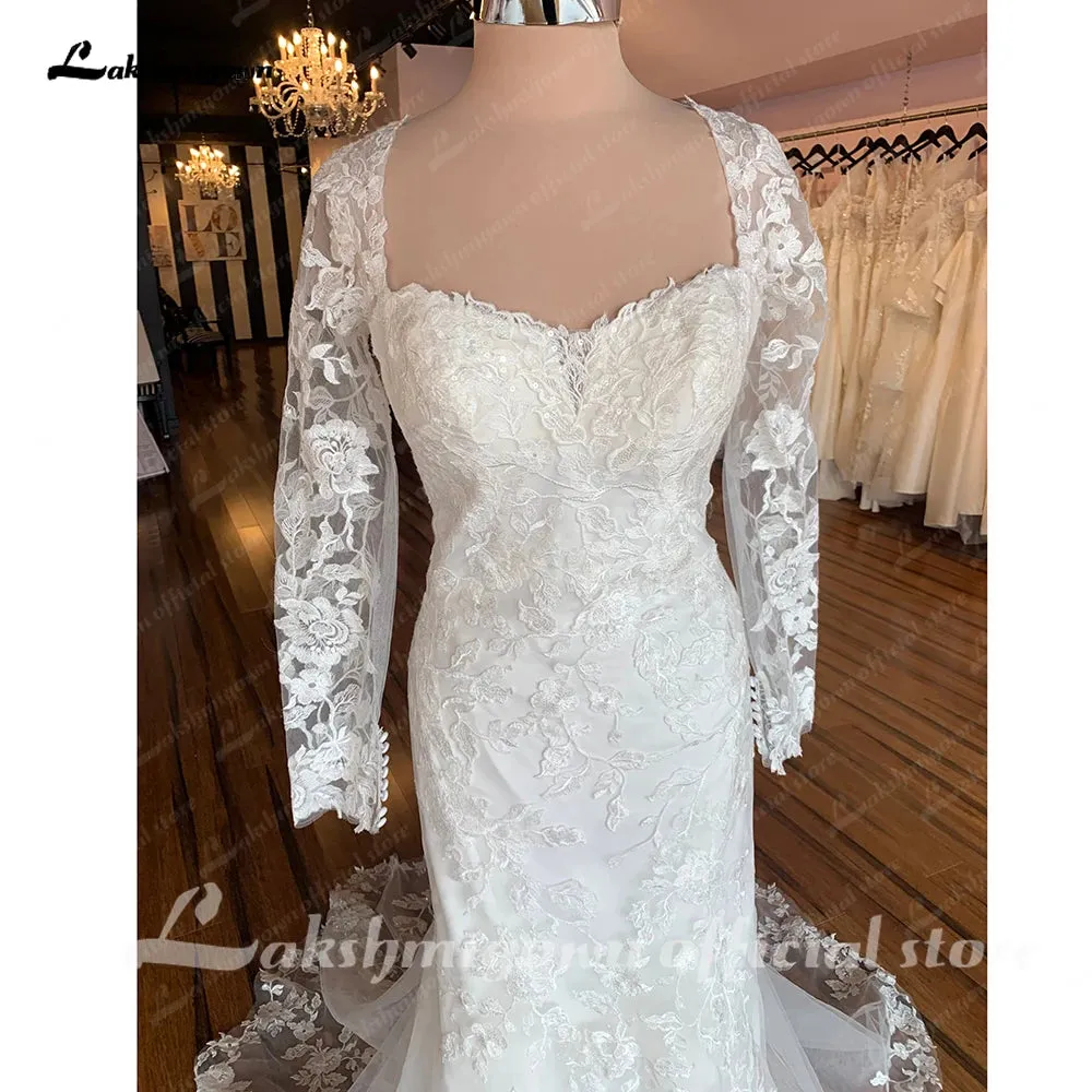 Lakshmigow Long Sleeves Lace Mermaid Wedding Dress 2025 Trouwjurken Vintage Sweetheart Boho Wedding Gowns Vestidos de Nova