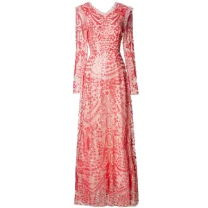 Lara V-Neck Long Sleeves Ruffles Vintage Party Mesh Dress