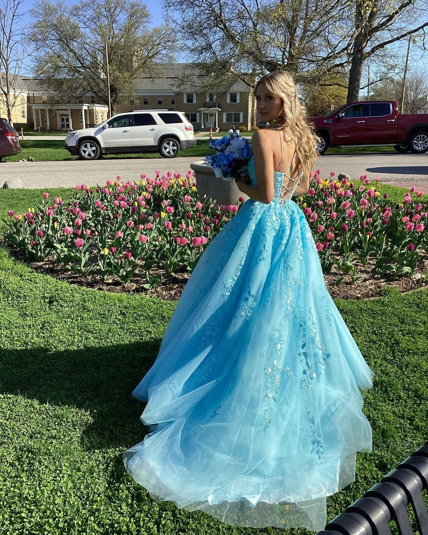Lavender Lace Appliques A-line Long Prom Dress