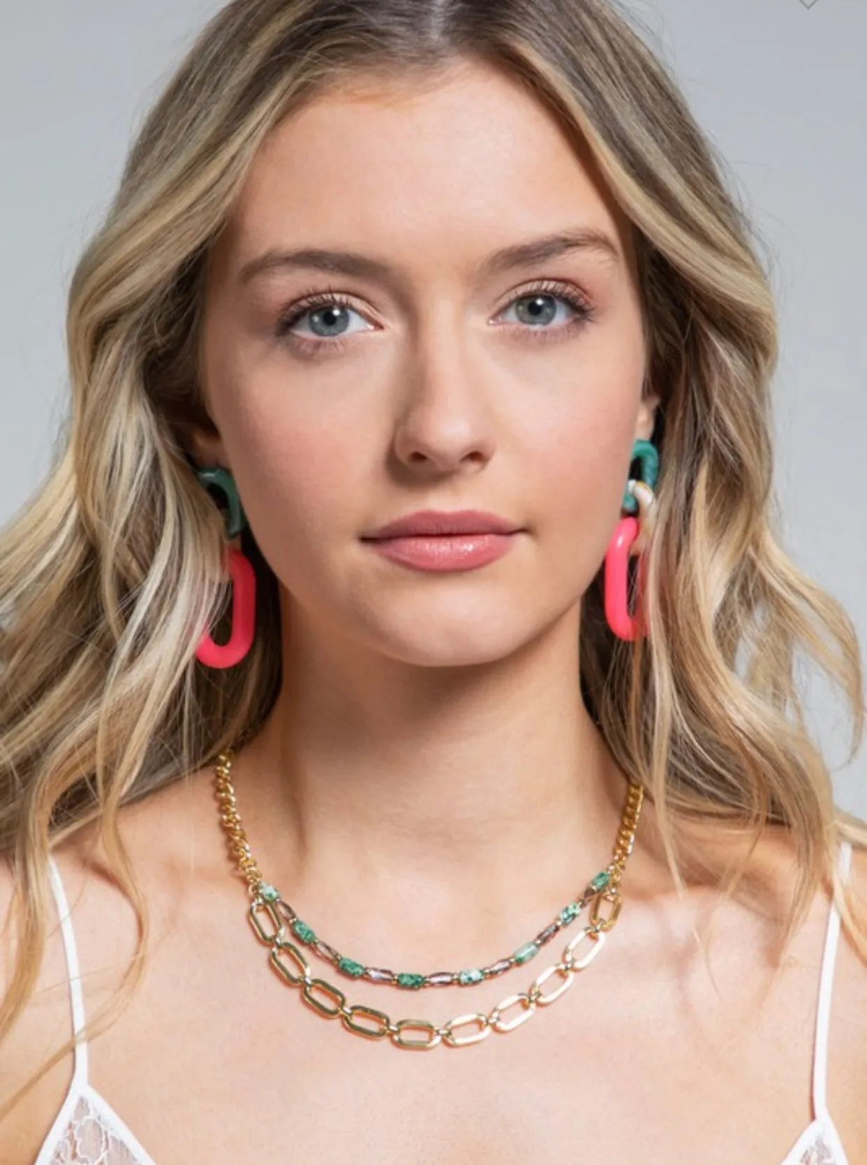 Layered Link Chain and Acrylic Tube Short Necklace