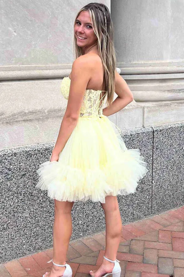 Light Blue A-line Sweetheart Lace Homecoming Dresses With Ruffles, MH648