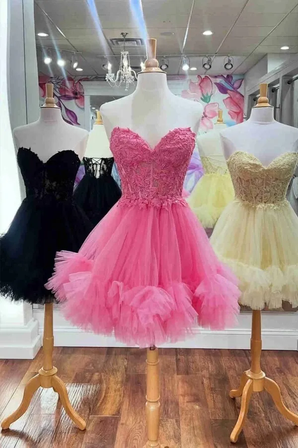 Light Blue A-line Sweetheart Lace Homecoming Dresses With Ruffles, MH648