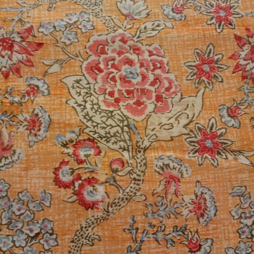 Light Orange Floral Printed Dupion Silk Fabric