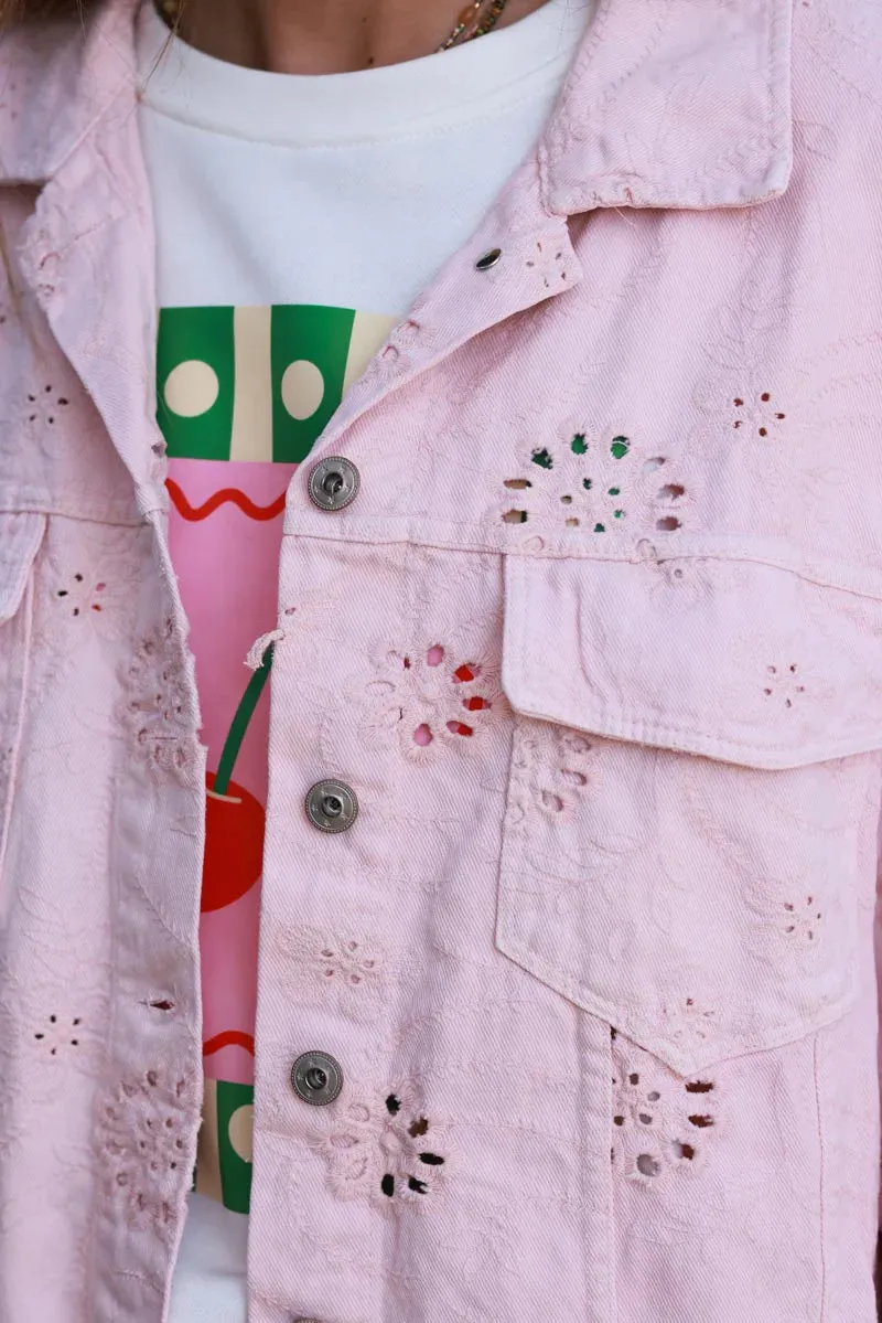 Light Pink Eyelet Motif Utility Jacket