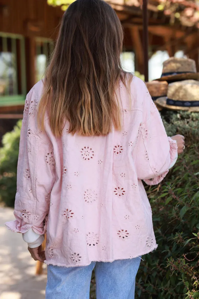 Light Pink Eyelet Motif Utility Jacket