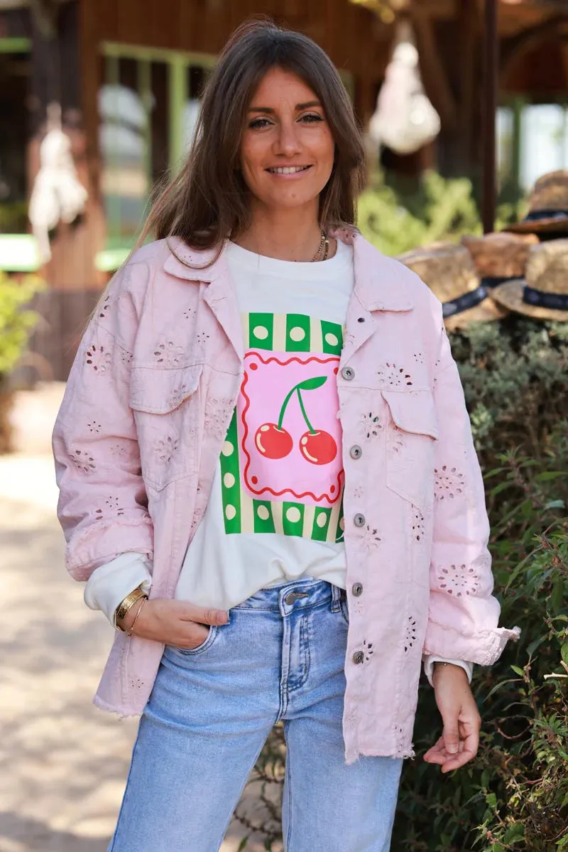 Light Pink Eyelet Motif Utility Jacket