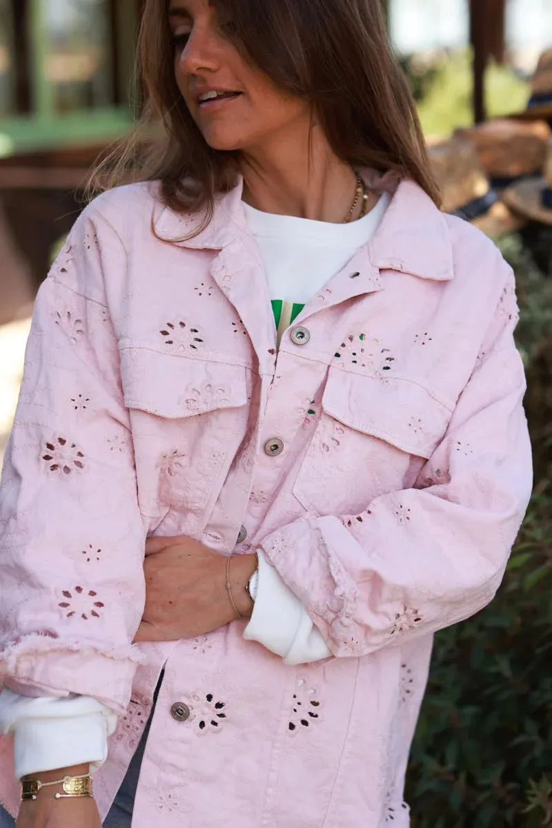 Light Pink Eyelet Motif Utility Jacket