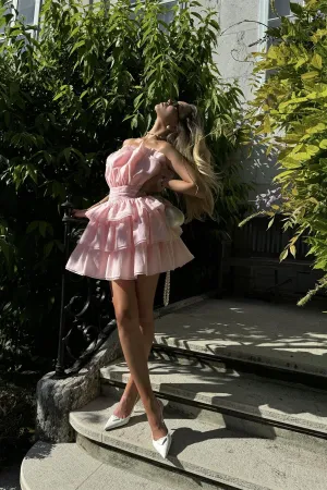 Light Pink Frill- Layered Mini-Dress