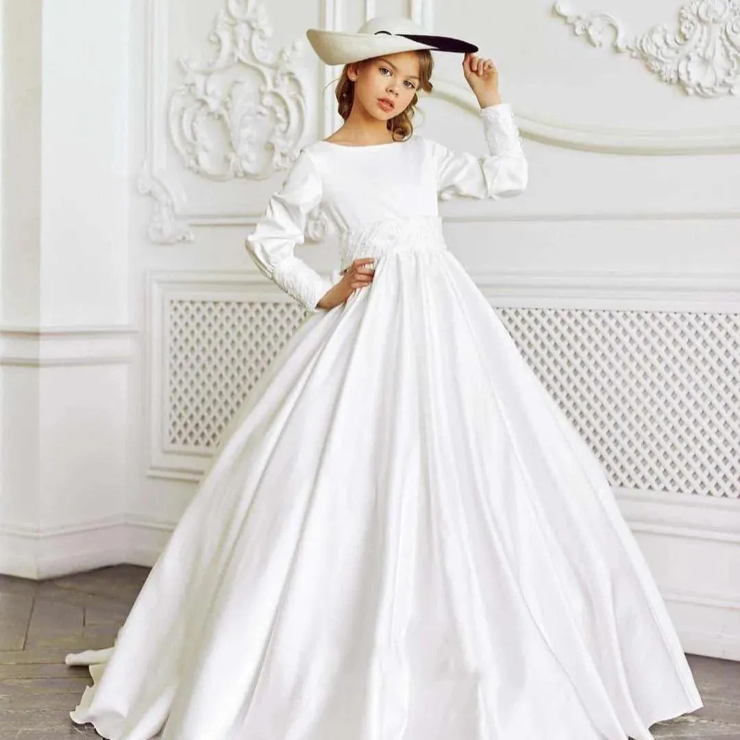 Light Pink Tulle Flower Girl Dress with Half Sleeves