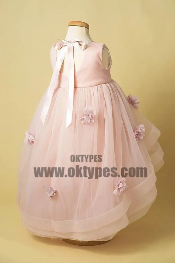 Light Pink Tulle Handmade Flower Little Girl Dresses, Cheap Flower Girl Dresses, TYP0691