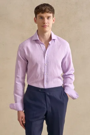 Lilac Cutaway Collar Standard Fit Linen Shirt