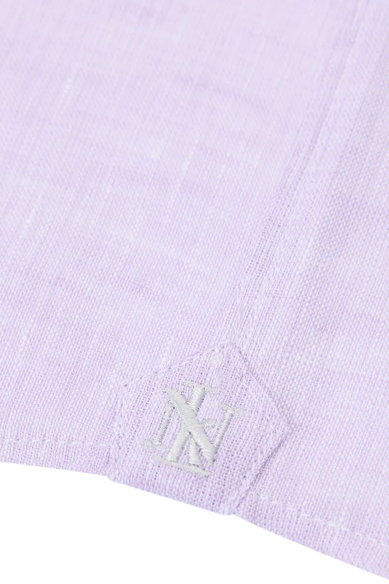 Lilac Cutaway Collar Standard Fit Linen Shirt