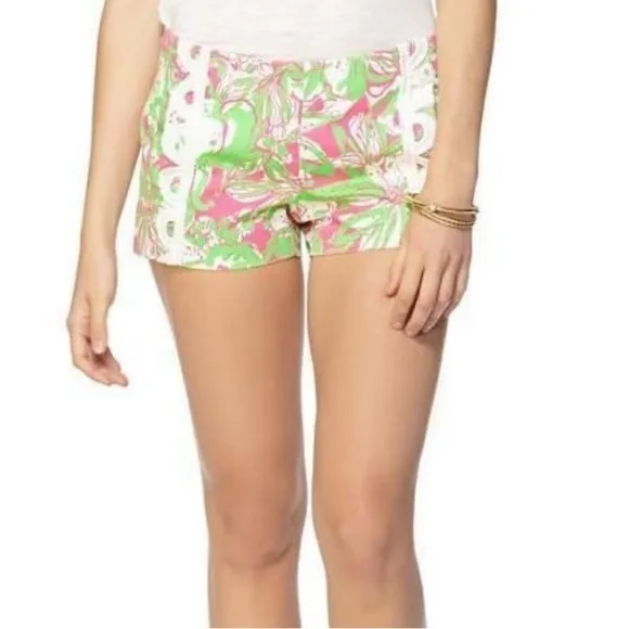 Lilly Pulitzer Liza Shorts hotty Pink Forgot My Trunks size 2 Pink Green Lace