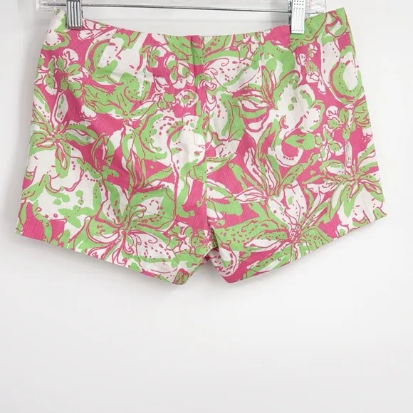 Lilly Pulitzer Liza Shorts hotty Pink Forgot My Trunks size 2 Pink Green Lace