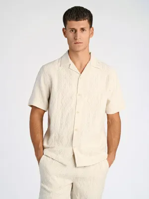 Lindbergh Men Cream Regular Fit Jacquard Shirt Collar Shirt