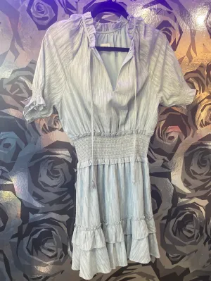 LINI Light Blue Smocked Ruffle Trim Short Sleeve Dress