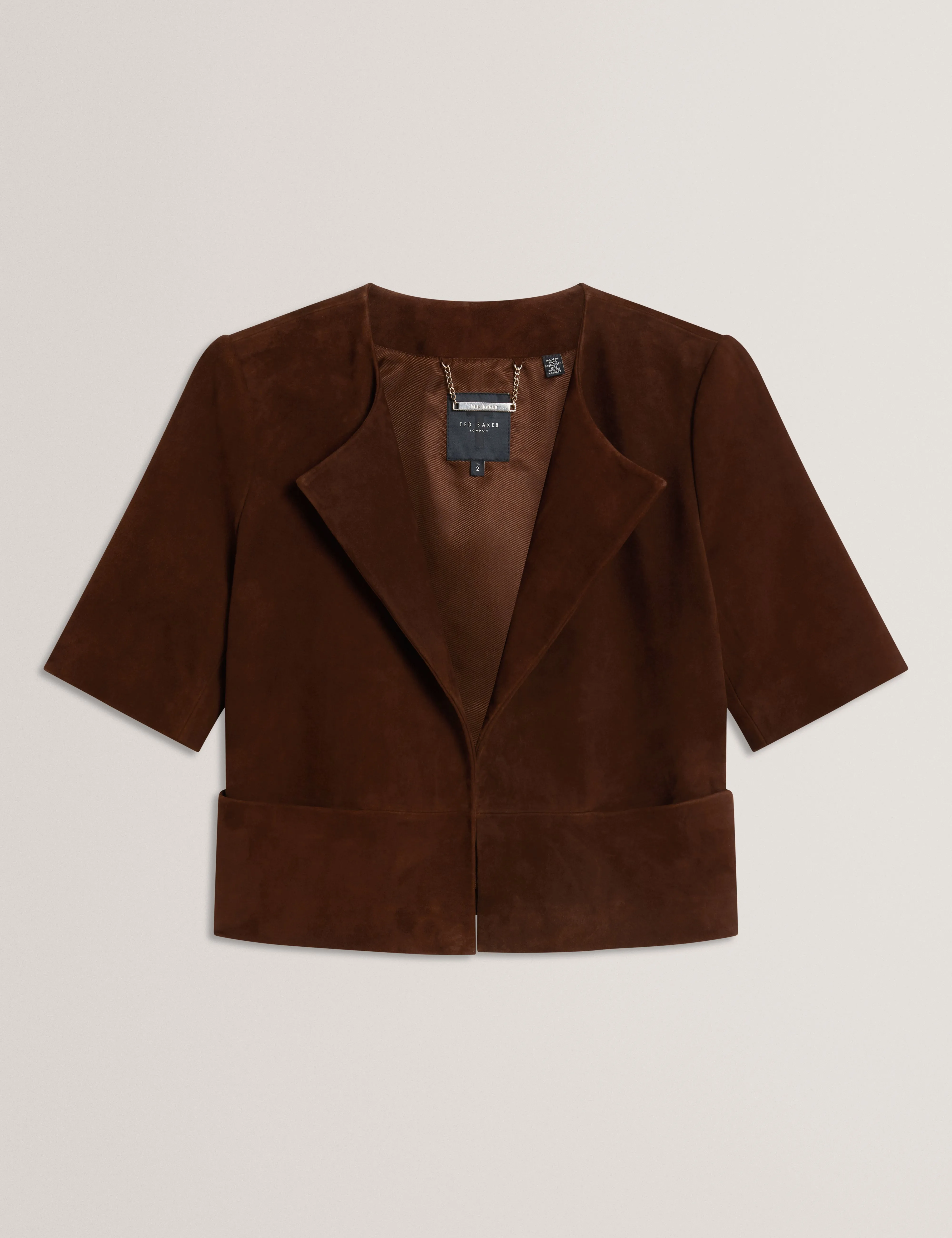 Lisanth Short Sleeve Suede Open Front Jacket Dk-Brown