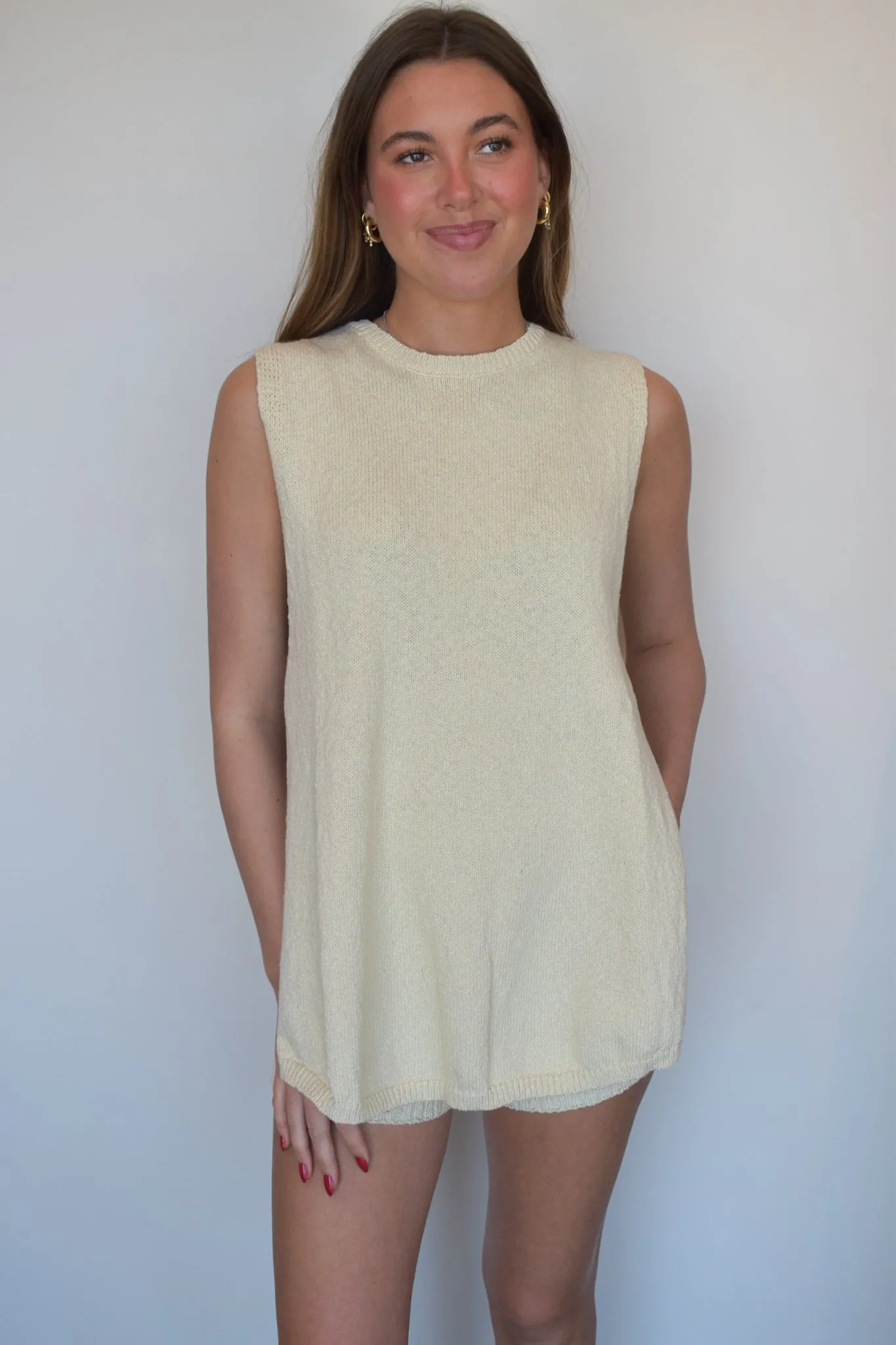 Long Line Knit Biker Shorts- Natural