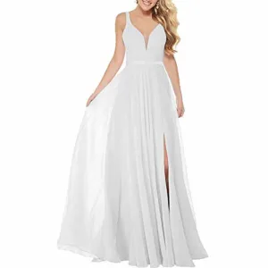 Long Simple Bridesmaid Dresses with Slit for Women Spaghetti Straps Prom Dresses