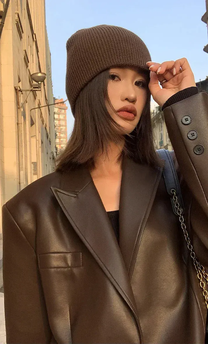 Long sleeve blazer in pu leather for women - lili