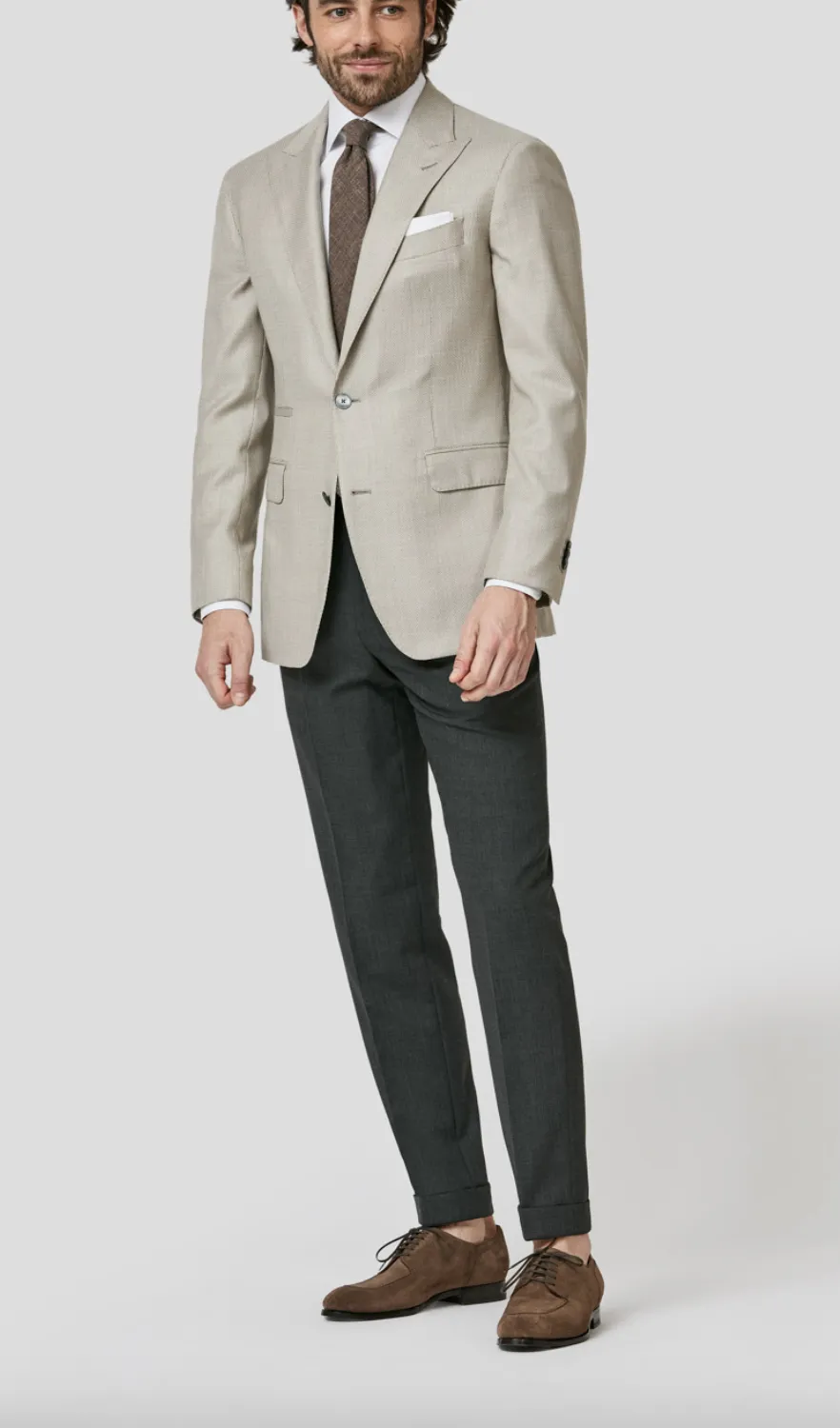 Loro Piana AUSTRALIS Taupe S150 Wool with Ivory Micro Design