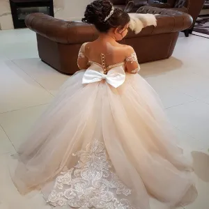Loverly Ball Gown Round Neck Light Tulle Flower Girl Dress with Appliques, FGY0147