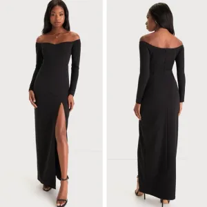Lulus Classic Allure Black Off-the-Shoulder Long Sleeve Maxi Dress Size Medium