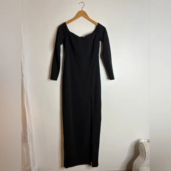 Lulus Classic Allure Black Off-the-Shoulder Long Sleeve Maxi Dress Size Medium