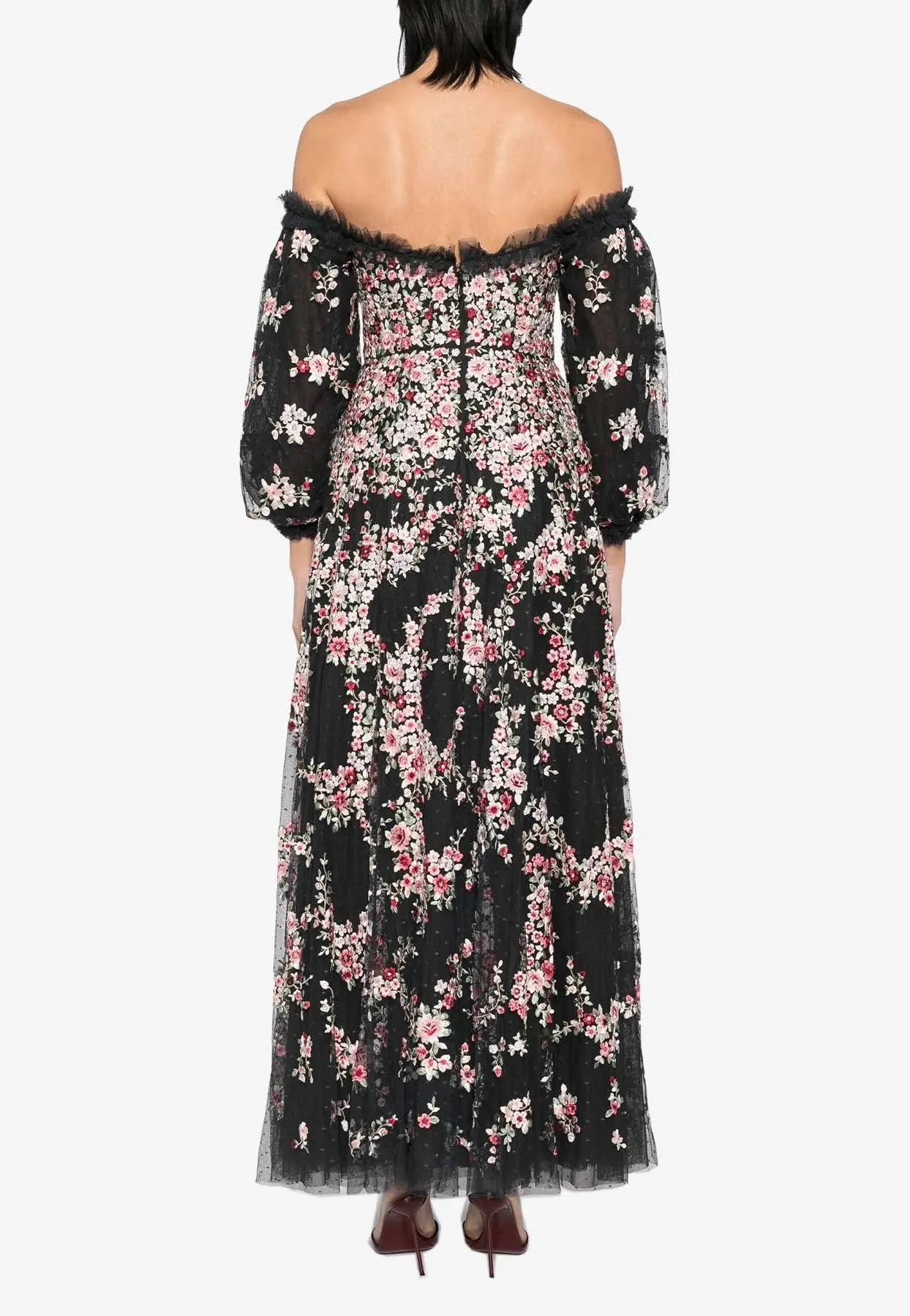 Lunaria Wreath Off-Shoulder Floral Gown