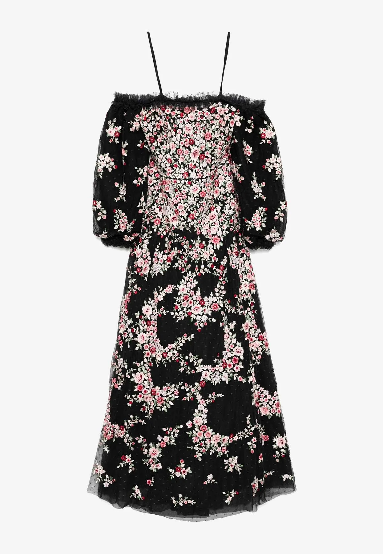 Lunaria Wreath Off-Shoulder Floral Gown
