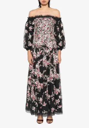 Lunaria Wreath Off-Shoulder Floral Gown