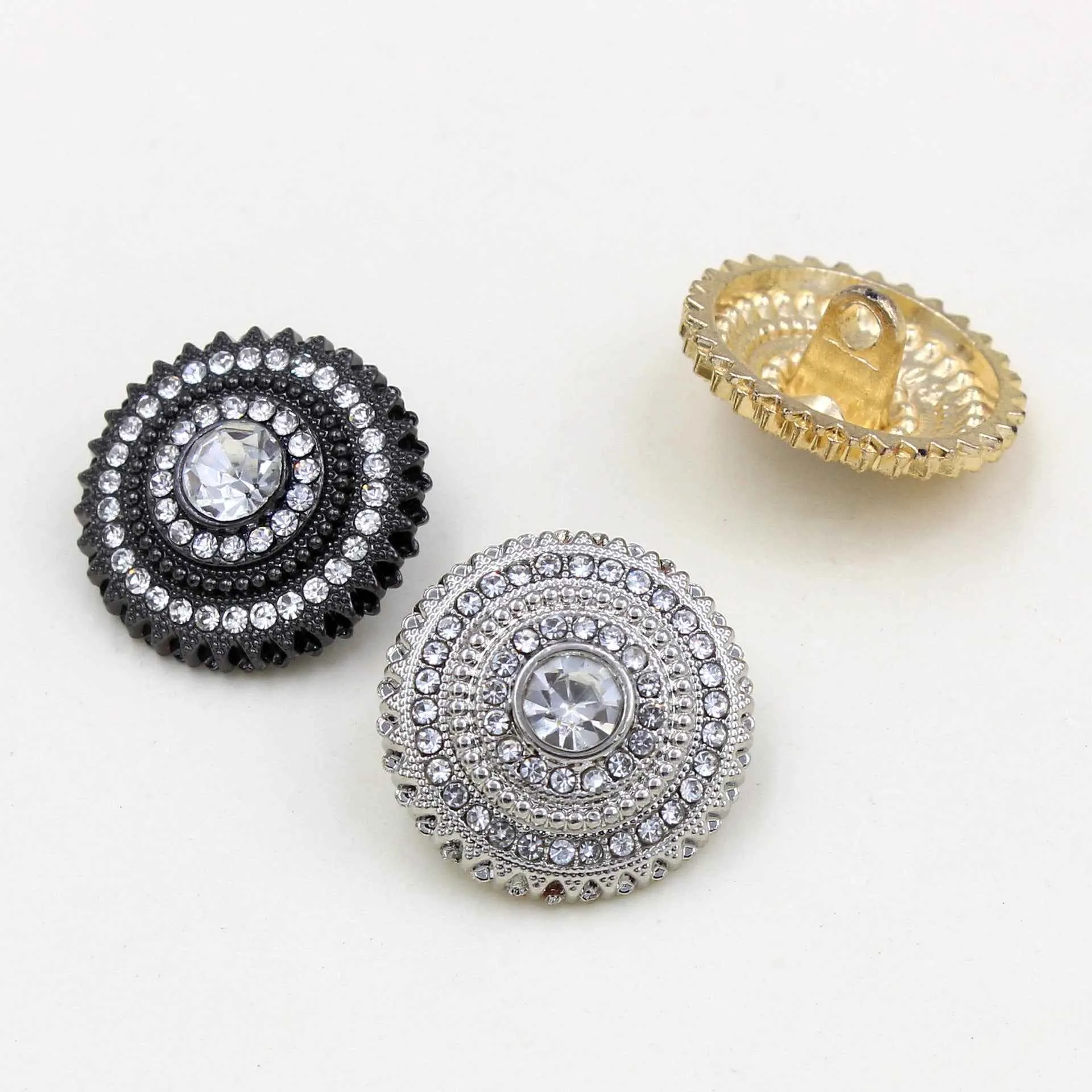 Luxury Round Metal SHANK Buttons with Rhinestones 48 Pack(3 Colors)