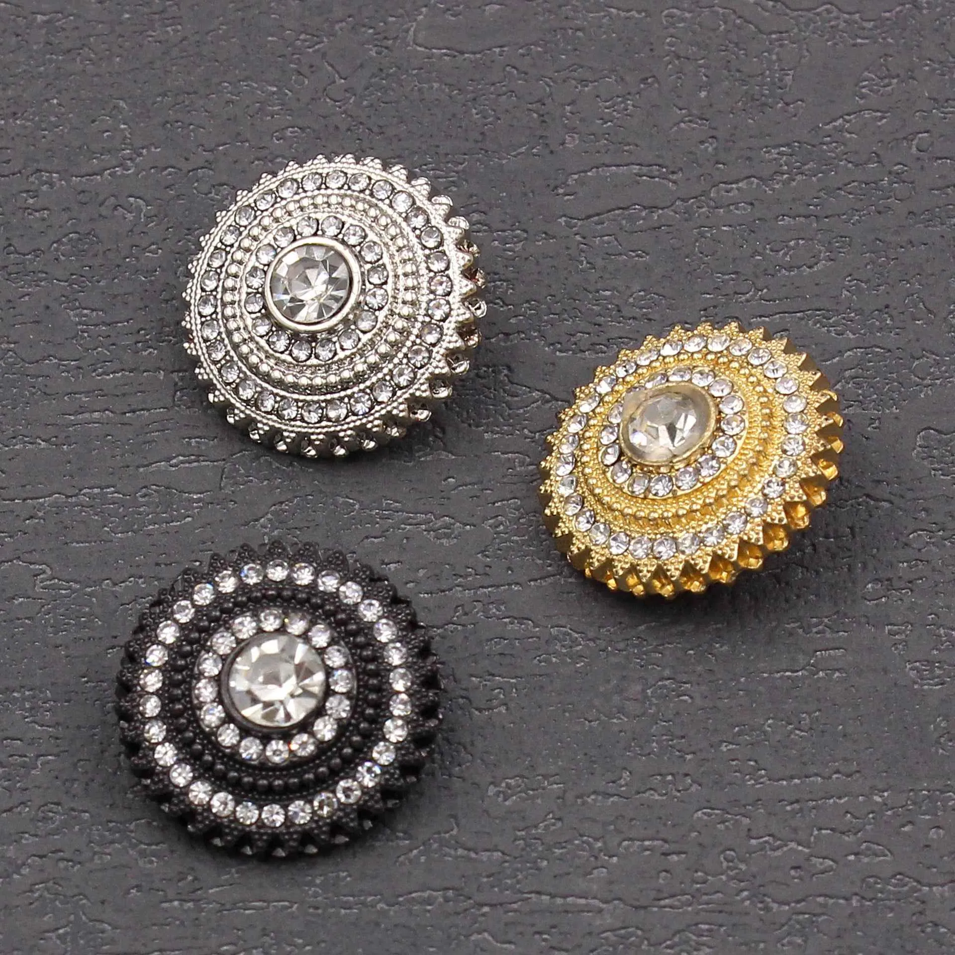 Luxury Round Metal SHANK Buttons with Rhinestones 48 Pack(3 Colors)