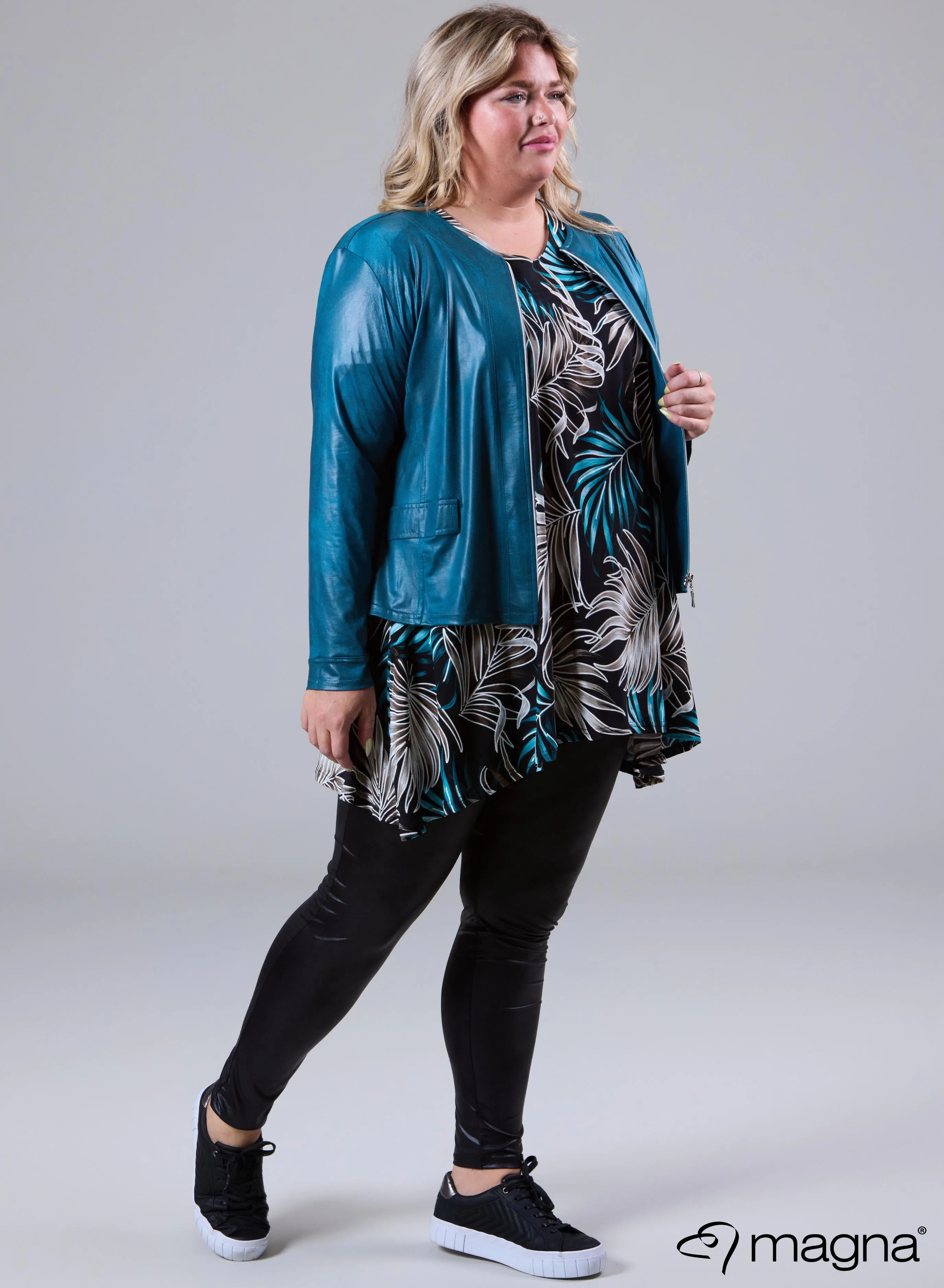 Magna Lederlook Jas Petrol Blauw