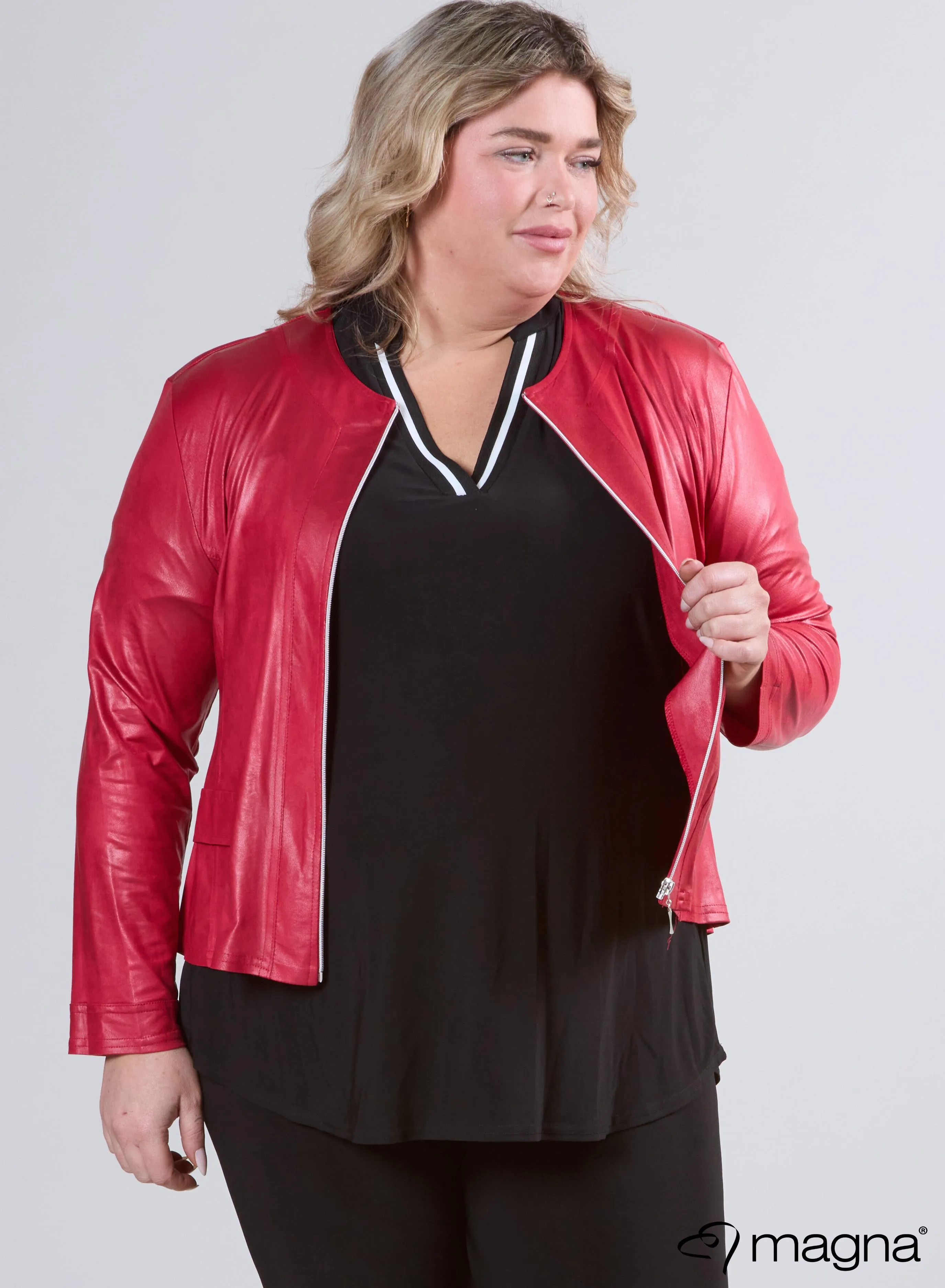Magna Lederlook Jas Rood